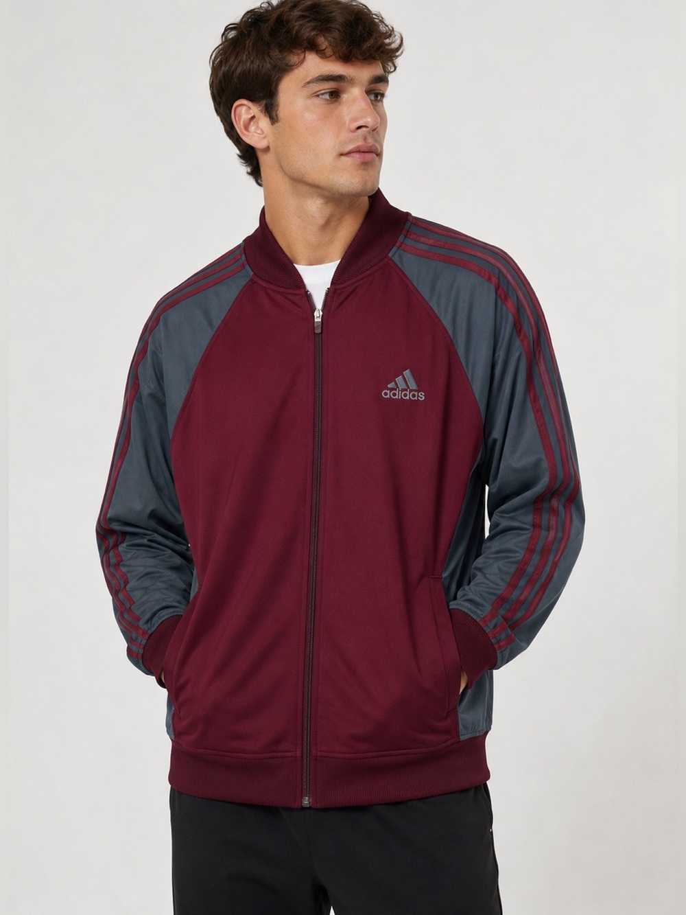 adidas 2013 Performance Track Jacket Burgundy Grey 2XL Retro 3 Stripe